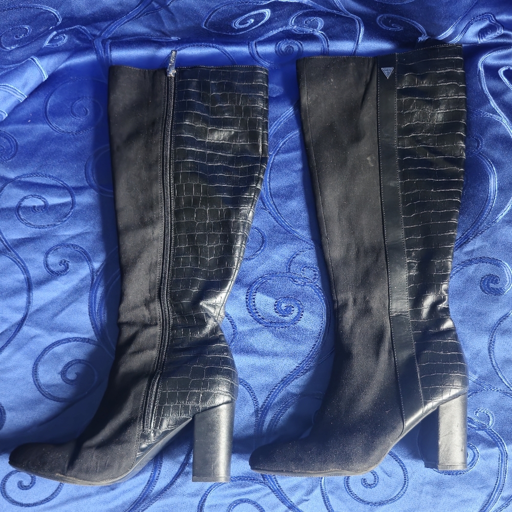 Women's Black Knee-High Block Heel Boots